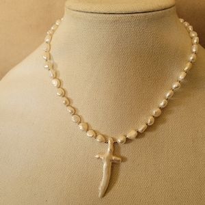 Fresh water pearls necklace with matching cross